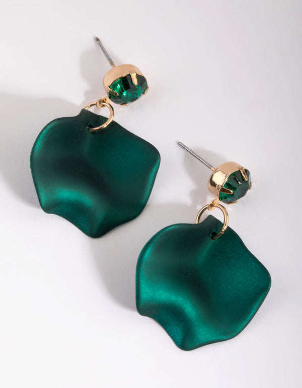 Green Rose Petal Drop Earrings