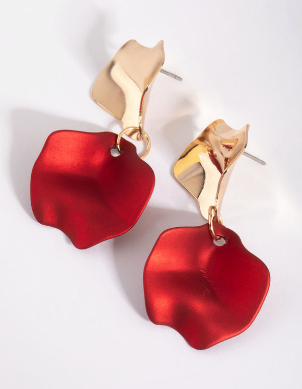 Red Rose Petal Drop Earrings