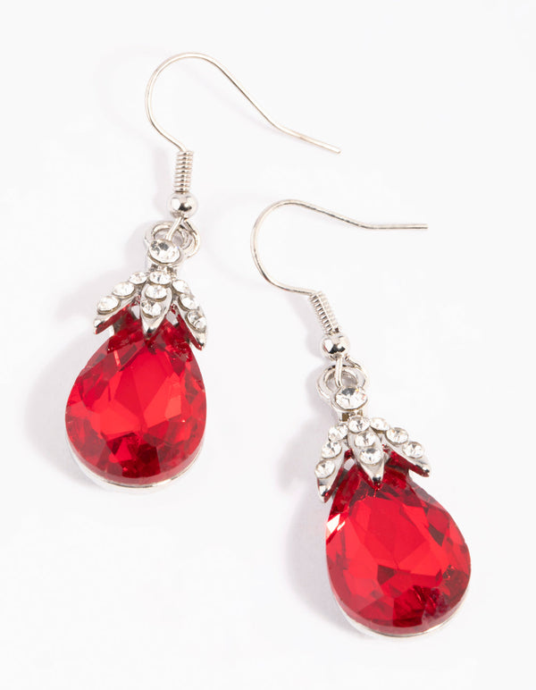 Red Diamante Teardrop Earrings