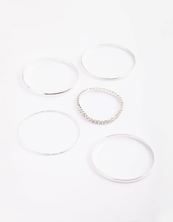 Silver Diamante Bangle Pack