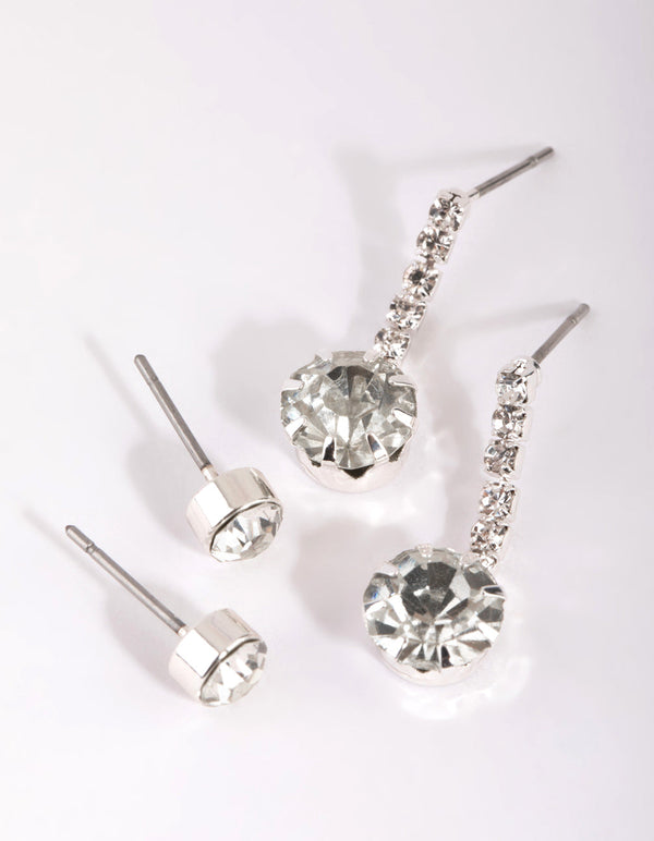 Silver Diamante Chain Drop Earrings