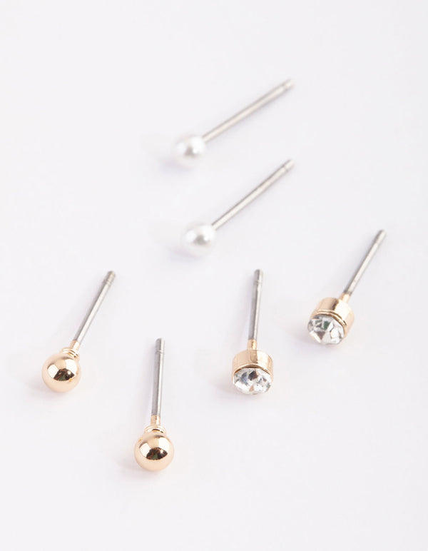 Gold Pearl and Diamante Stud Earring Pack