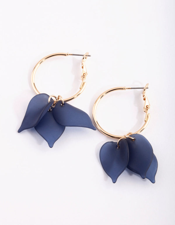 Navy Petal Charm Hoop Earrings