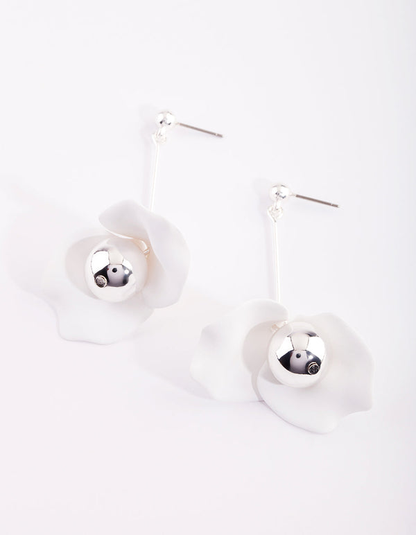 White Floral Statement Earrings