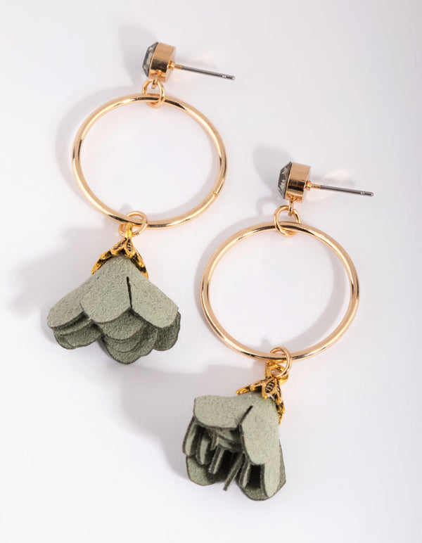 Green Flower Drop Earrings