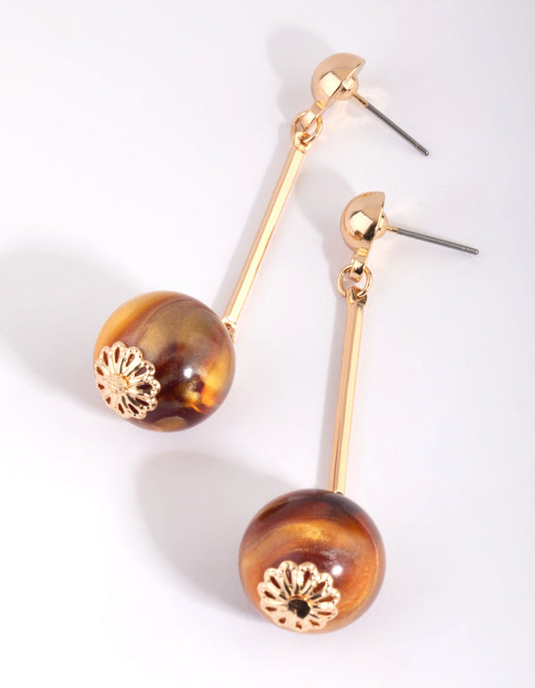 Brown Beaded Drop Earrings