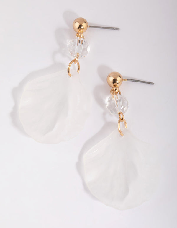 White Opaque Petal Drop Earrings
