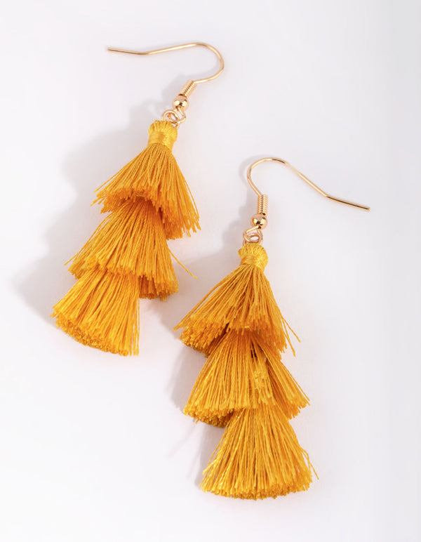Yellow Tassel Drop Earrings