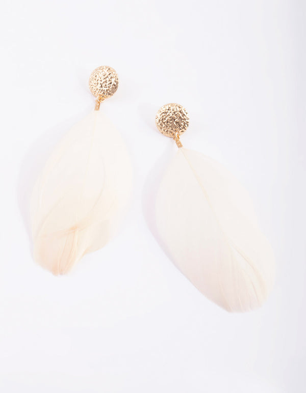 Cream Feather Drop Earrings
