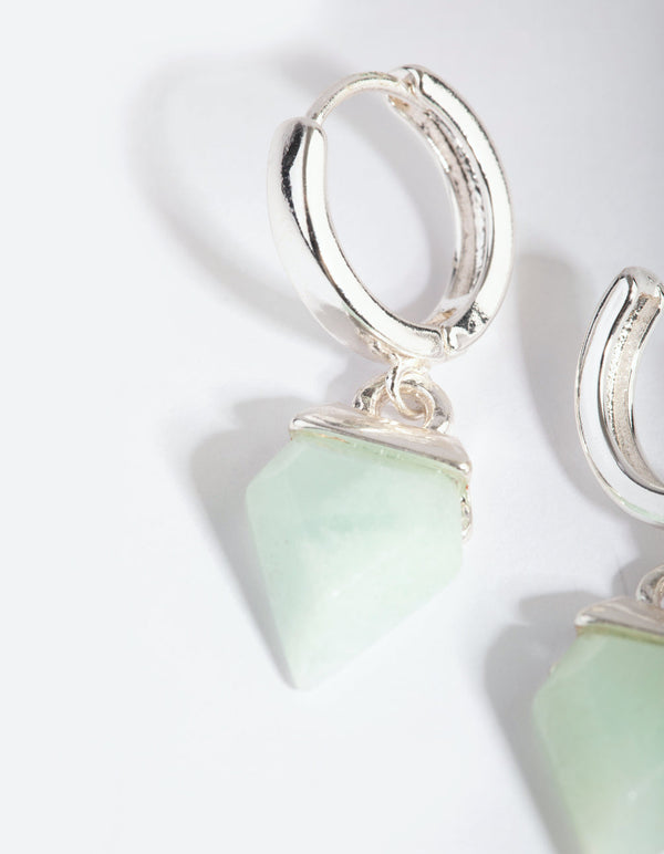 Silver Amazonite Huggie Earrings