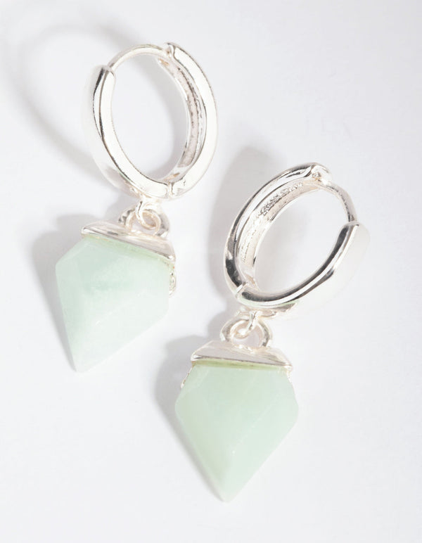 Silver Amazonite Huggie Earrings