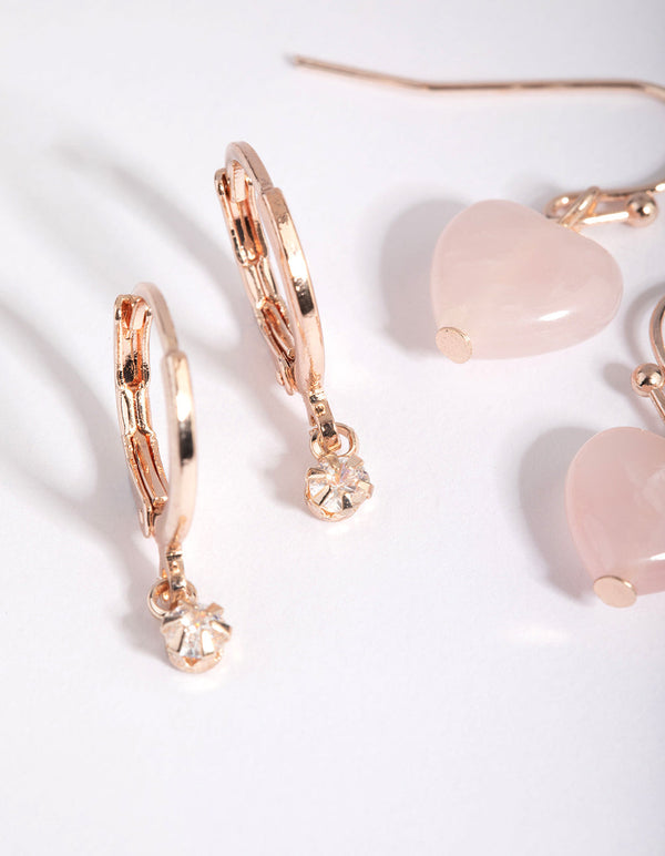 Rose Gold Quartz Heart Stack Pack Earrings