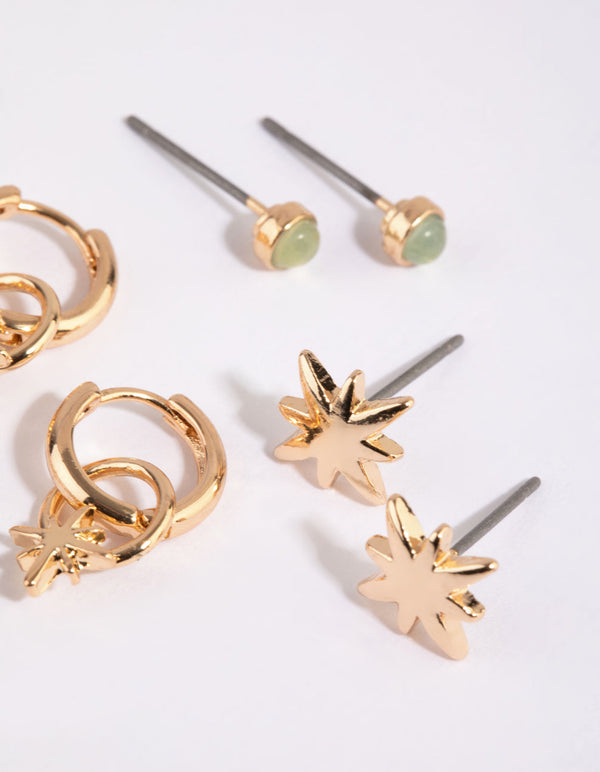 Gold Jade Starry Stack Pack Earrings