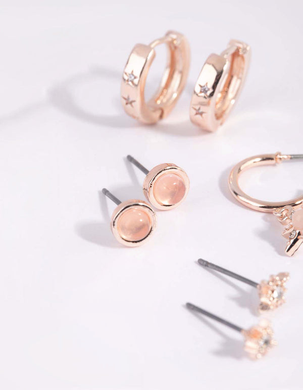 Rose Gold Quartz Starburst Stack Pack Earrings