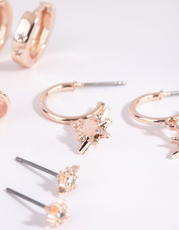 Rose Gold Quartz Starburst Stack Pack Earrings