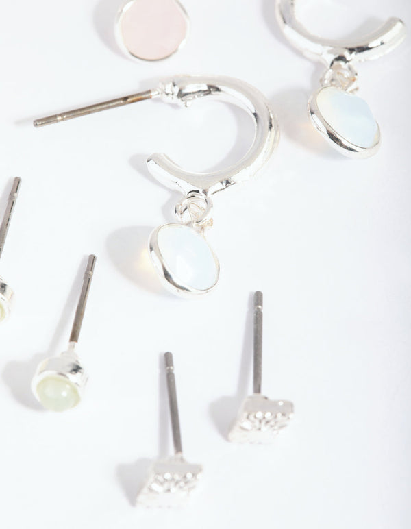 Silver Mixed Stone Stack Pack Earrings