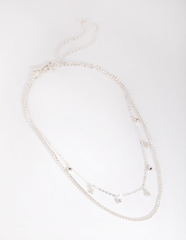Silver Star and Diamante Layered Necklace