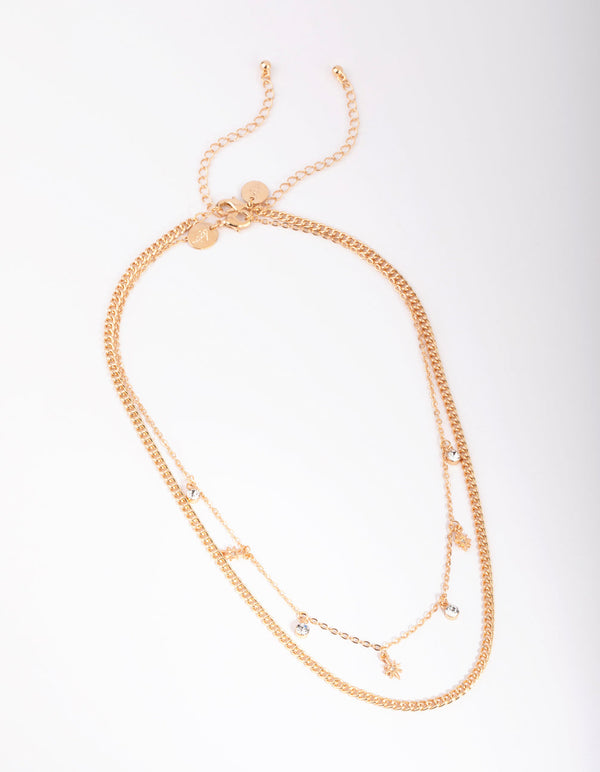 Gold Star and Diamante Layered Necklace