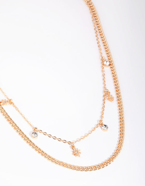 Gold Star and Diamante Layered Necklace