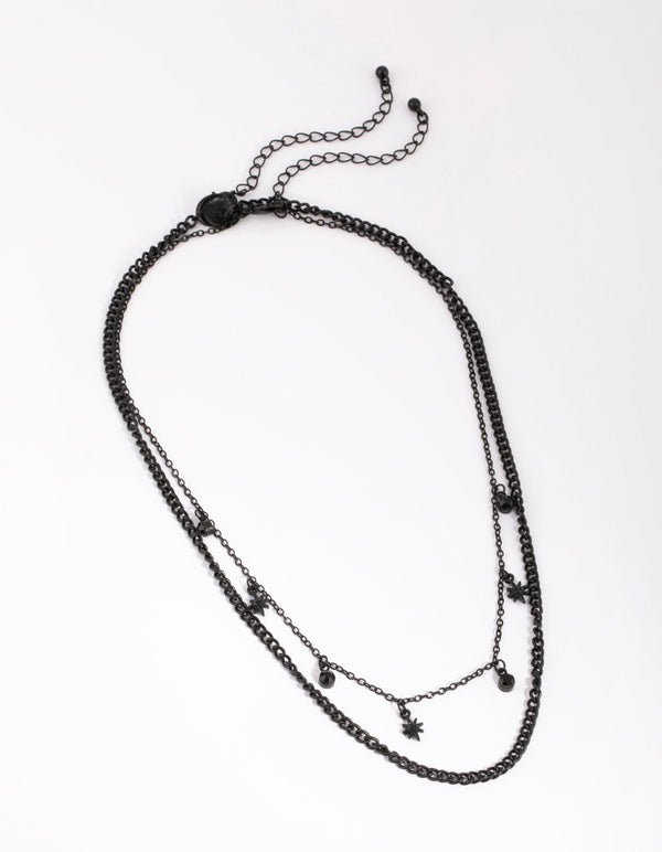 Matte Black Star and Diamante Layered Necklace
