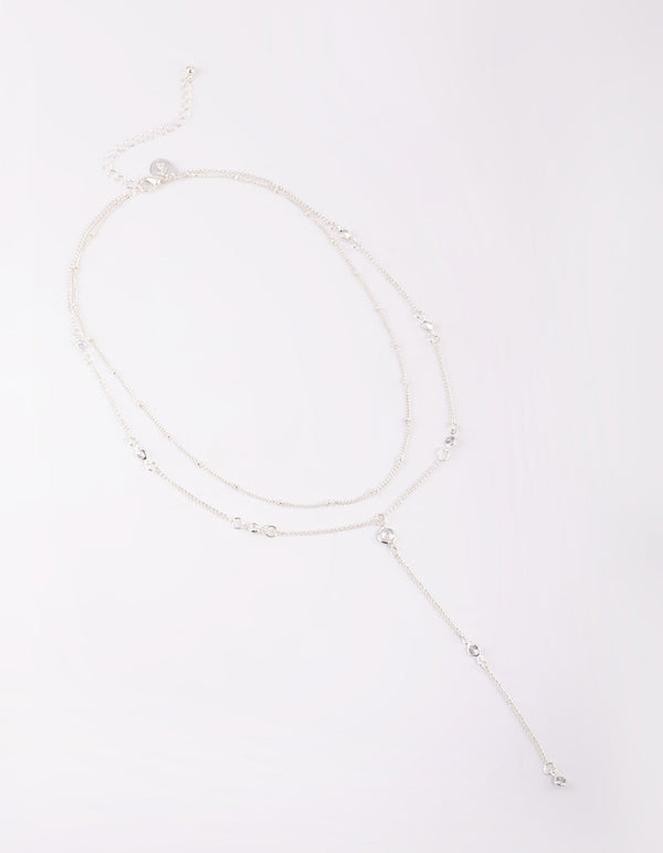 Silver Round Bezel Layered Necklace