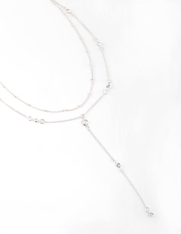 Silver Round Bezel Layered Necklace