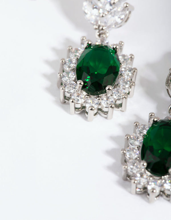 Emerald Diamond Simulant Oval Drop Earrings