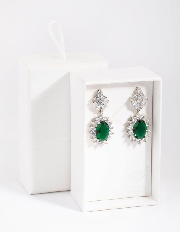 Emerald Diamond Simulant Oval Drop Earrings