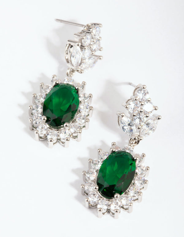 Emerald Diamond Simulant Oval Drop Earrings