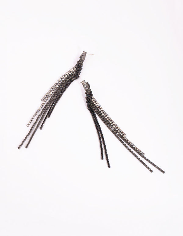 Gunmetal Diamante Drop Earrings