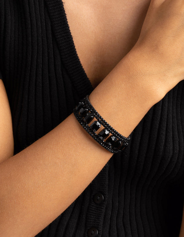 Matte Black Square Stone Cuff Bracelet
