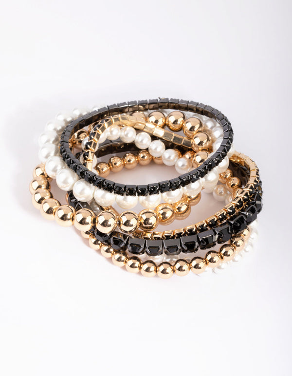 Gold Diamante and Pearl Bracelet Pack