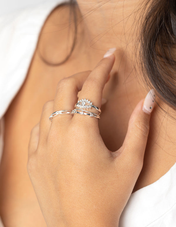 Silver Evil Eye Ring Pack