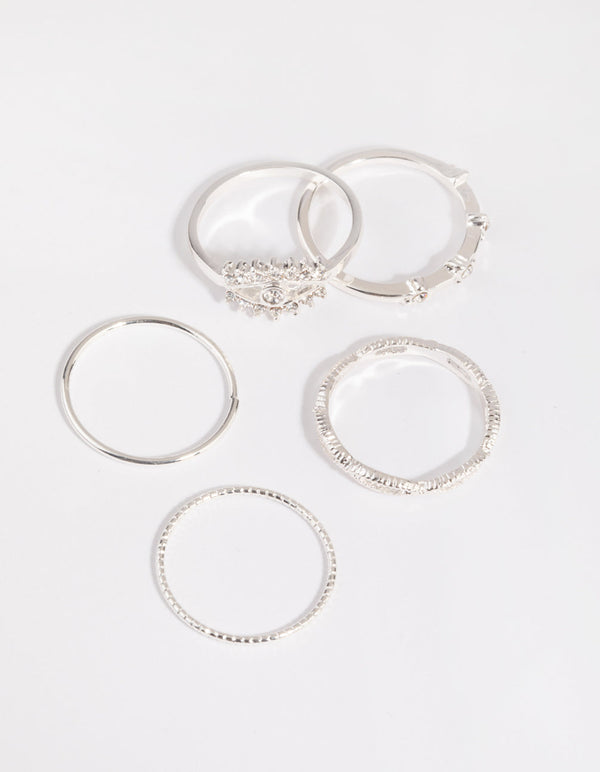 Silver Evil Eye Ring Pack