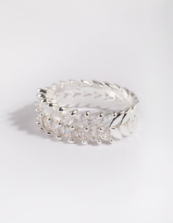 Pierścionek Navette z posrebrzanej cyrkonii sześciennej