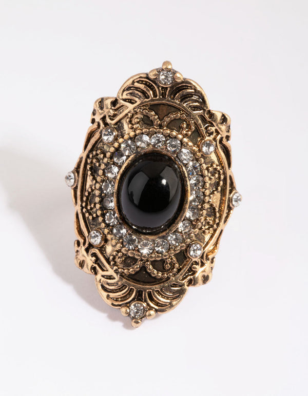 Antique Gold Ring with Black Stone