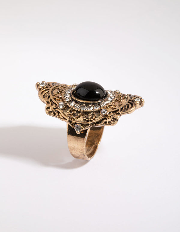 Antique Gold Ring with Black Stone