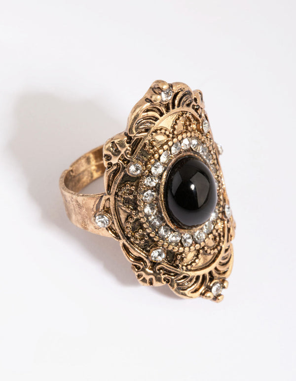 Antique Gold Ring with Black Stone