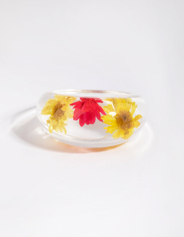 Yellow and Red Plastic Daisy Ring