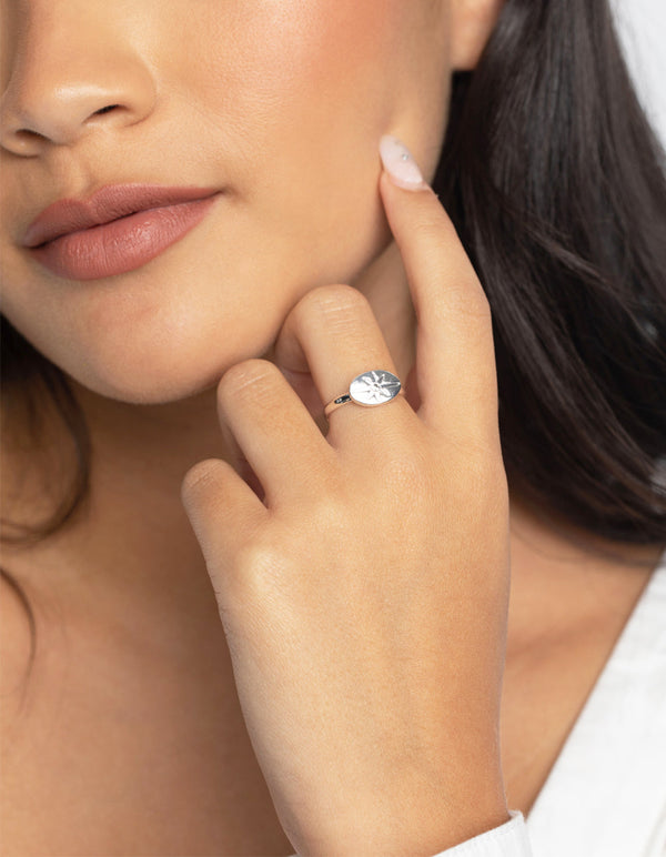 Silver Star and Diamante Signet Ring