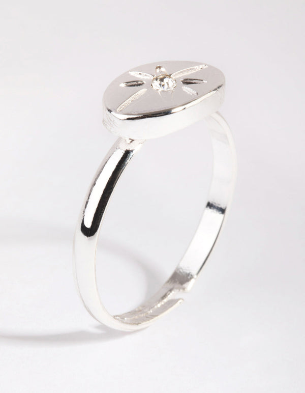 Silver Star and Diamante Signet Ring