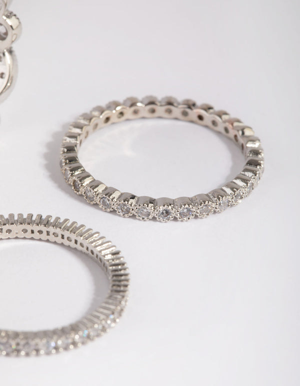 Rhodium Oval and Circle Cubic Zirconia Ring Pack