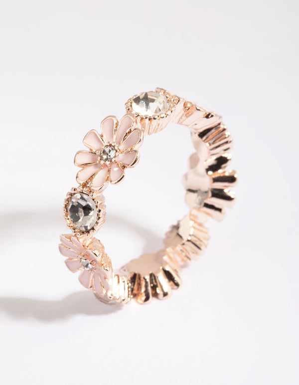 Rose Gold Flower and Diamante Ring