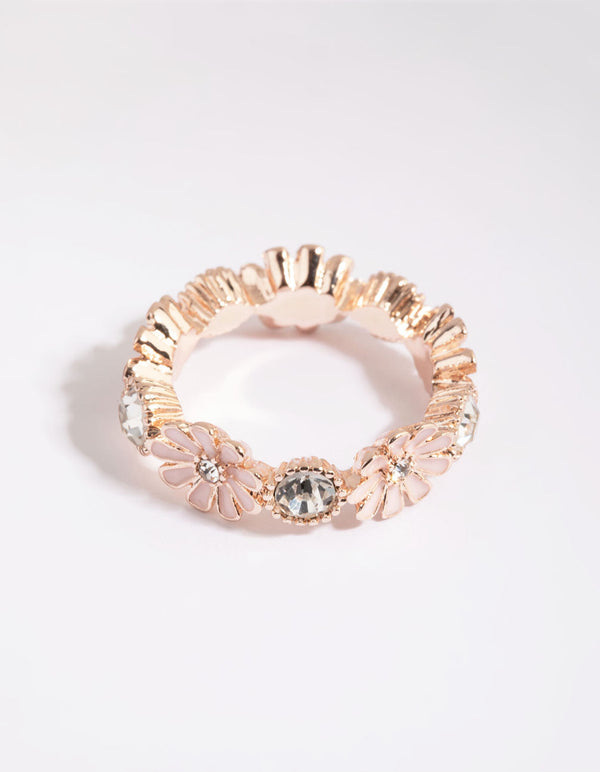 Rose Gold Flower and Diamante Ring