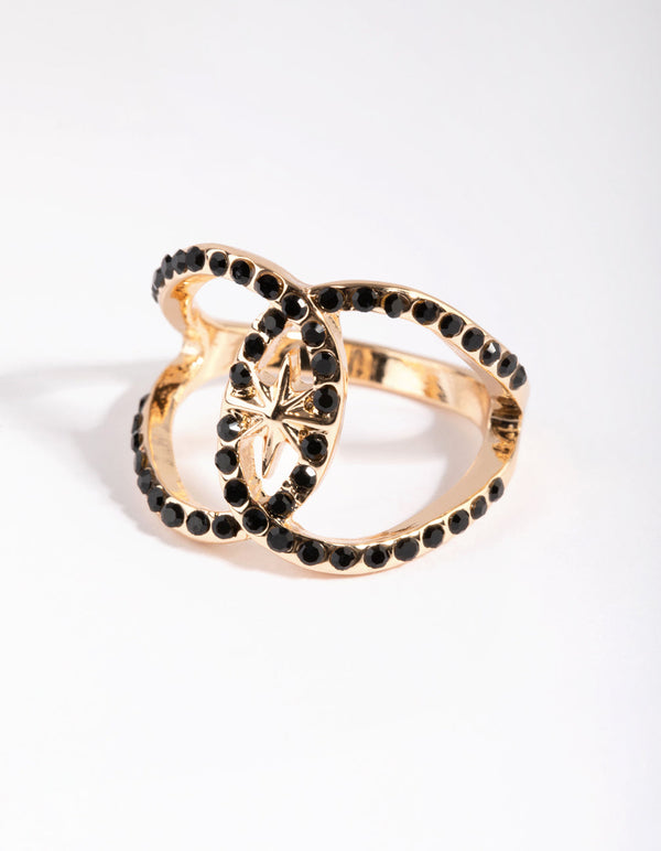Gold and Black Diamante Ring