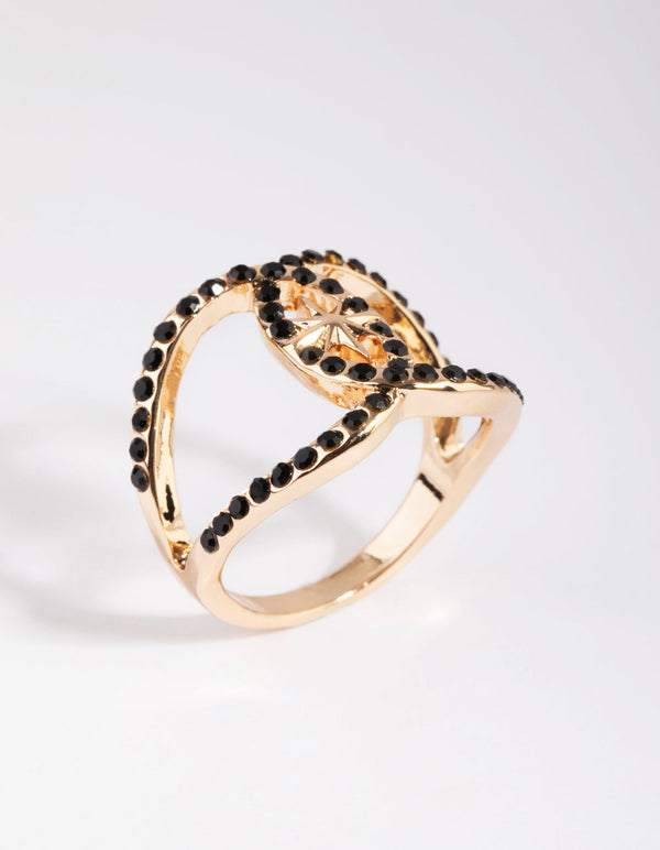 Gold and Black Diamante Ring