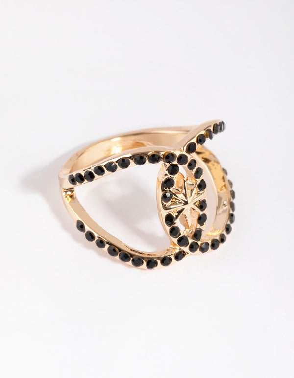 Gold and Black Diamante Ring
