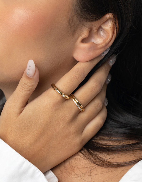 Gold Plated Ring Set with Diamantes