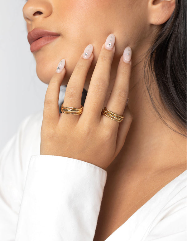 Gold Plated Rope Ring Set