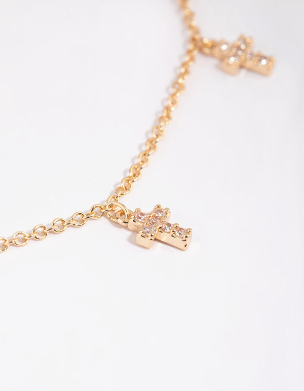 Gold Crystal Cross Choker Necklace